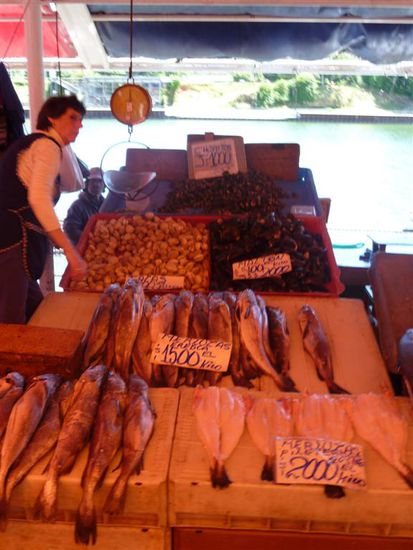 Auf dem Fischmarkt. Da liegt der Fisch ohne Kühlung...