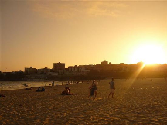 abends am bondi beach, so schoen lisa und ich haben uns todesmutig in die kalten wellen gestuerzt, waehrend die anderen memmen draussen geblieben sind^^