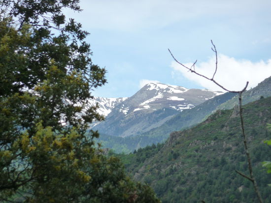 Der Schnee auf dem Canigou-Massiv lässt uns nach schweißtreibendem Aufstieg fast schon frösteln 