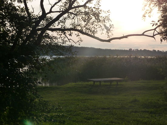 Der morgendliche Blick aus dem Wohnwagen-Fenster auf den Plauer See. Das hat doch was 