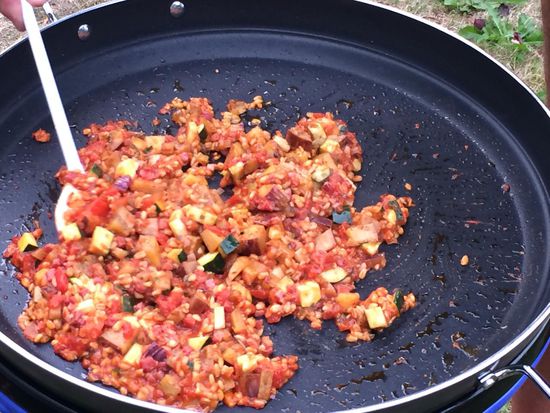 Auch als Campingkoch macht er sich gut und seine Gemüsepfanne schmeckt vorzüglich 