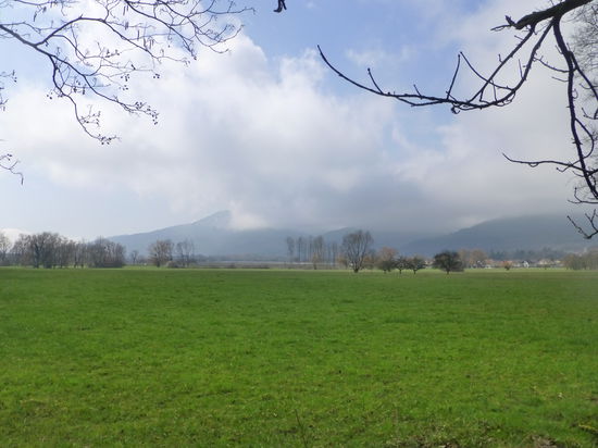 Der Odilienberg versteckt sich noch im Morgennebel
