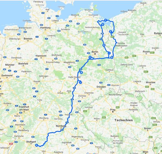 Unsere geplante Reiseroute "Einmal Ostsee und zurück"