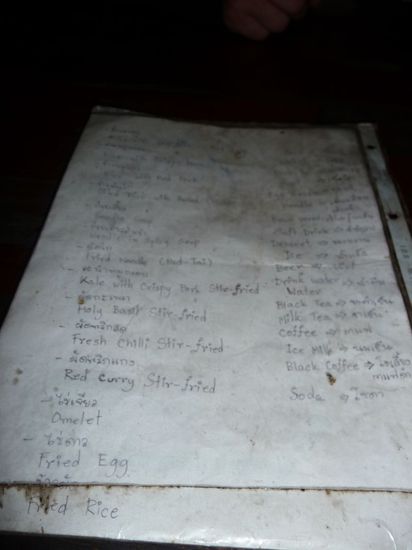 unsere Speisekarte für gestern Abend