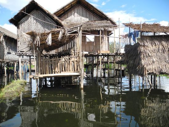 ganz vorn im Bild: ein Schweinestall