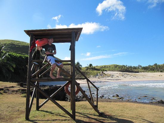 Andi erklimmt den Baywatchturm als das Original grad net da is