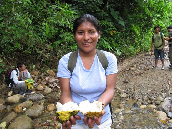 Gloria mit unserer Wegzehrung - Custard apple - etwas schlatzig, aber sehr lecker