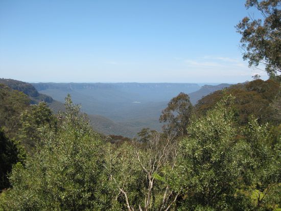 Scenic view ueber den blauen Schleier der Blue Mountains