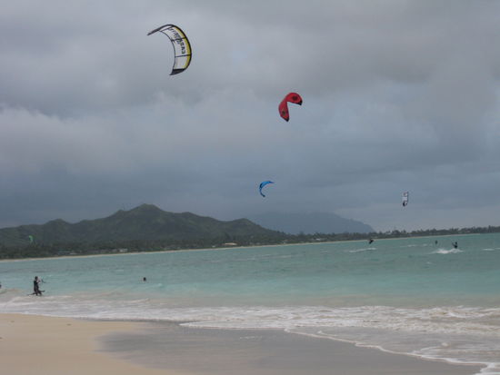 Kitesurfer findet man zu Dutzenden im Osten von Oahu.