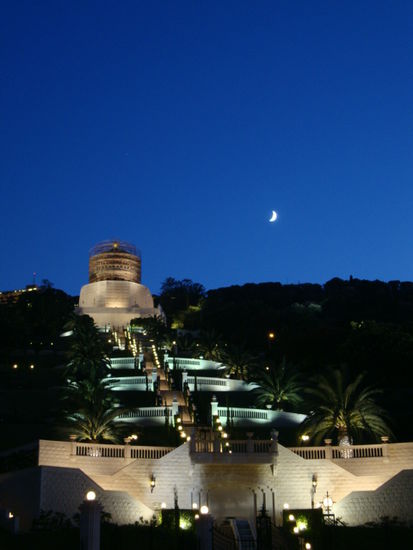 Bahai Garten von unterstem Punkt bei Nacht, Haifa