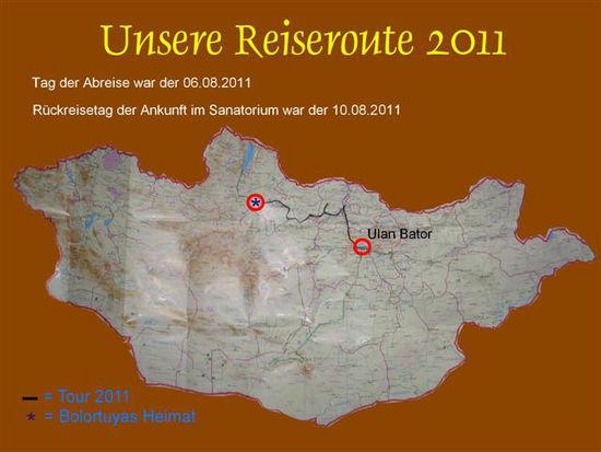 Unsere Route in die Nordmongolei