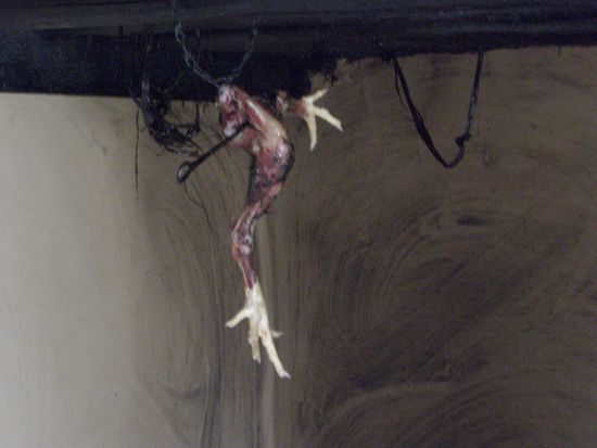 ... das Huehnerbein haengt zum Raeuchern ueber Maya Gurungs Herd