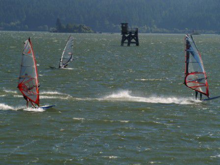 Wir gingen wieder zum Auto runter und fuhren weiter Richtung Columbia River National Scenic Area. Nach längerer Fahrt durch einen Wald, kamen wir dann an in Carson. Wir gingen zu einem Overlook beim Columbia River. Dort waren extrem viele Surfer. Und es war windig. Brutal extrem!
