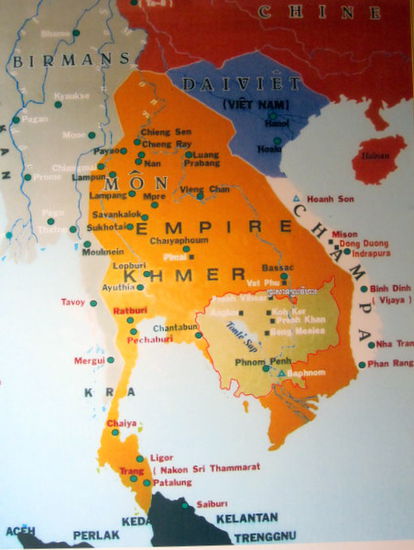 Das Khmer Imperium - Hellgelb ist das heutige Kambodscha dargestellt