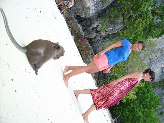 Monkey Beach... wie man uns ansehen kann, hatten wir grossen Respekt vor den kleinen Aeffchen 