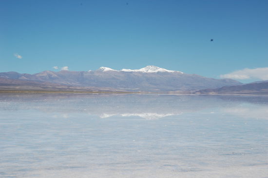 Endlich am Salar(Salzwueste)angekommen.
Das erste ab auf die Toilete da die Blase durchgeschuetelt wurde von den andern natuerlich auch,ahnstehen.
Eine Grosse Ebene die mehrere Salzschichten und mit Regenwasser ueberzogen.War schoen anzusehen doch wir waren ein bischen Entäuscht wir hatten uns mehr erhofft aber Trozdem war der Weg dorthin ein Abenteuer und es ging ja noch zum Hoechstenpunkt userer Tour und das wollten wir ja.