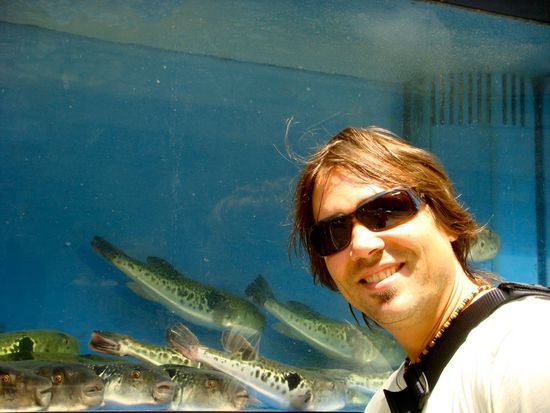 der giftige fugu fisch. haben ihn nie probiert...war uns nicht zu gefährlich aber entschieden zu teuer