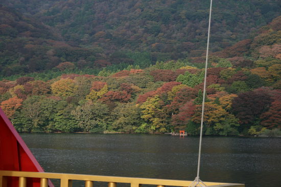 Die Bäume an den Hängen des Ashino-ko hatten eine wunderschöne Herbstfärbung. Da lohnt sich doch die Fahrt auch ohne Fuji-Blick.