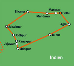 Von Delhi aus links herum: das ist die Reiseroute.