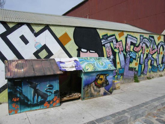 sogar die Hundehütten haben Grafittis
