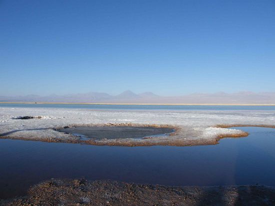 die Salzwasserlagune beim Sonnenuntergang