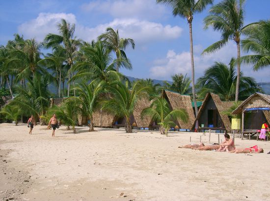 die VIP-Reihe am Sandstrand. Es gibt auch diese Moeglichkeit zu Uebernachten / wohnen (ca. 5 EUR am Tag das sind ca. 200 Bath). Haustiere inbegriffen.