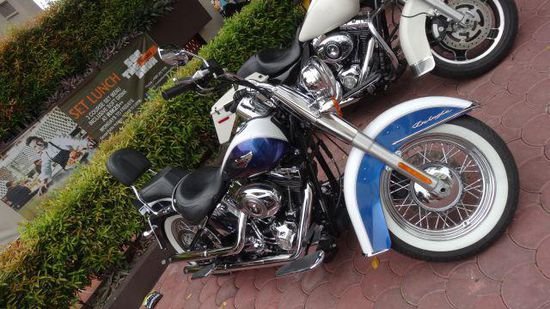....mit den passenden Bikes vor der Tür, natürlich Harleys