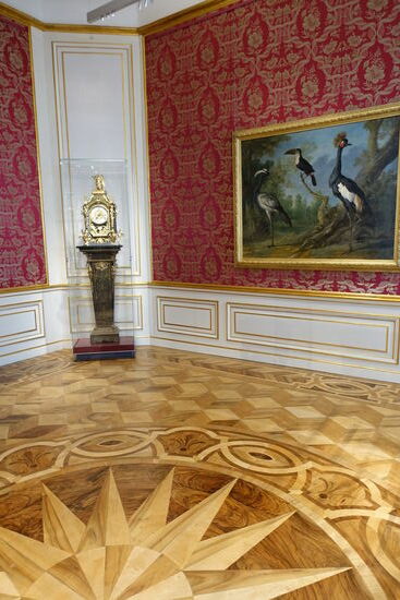 Wunderschöne Fussböden und die Wände dieses Raums mit Seide bespannt