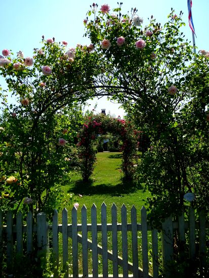 Der Fuss-Rundweg führt durch den Ort, auch an Gärten entlang.