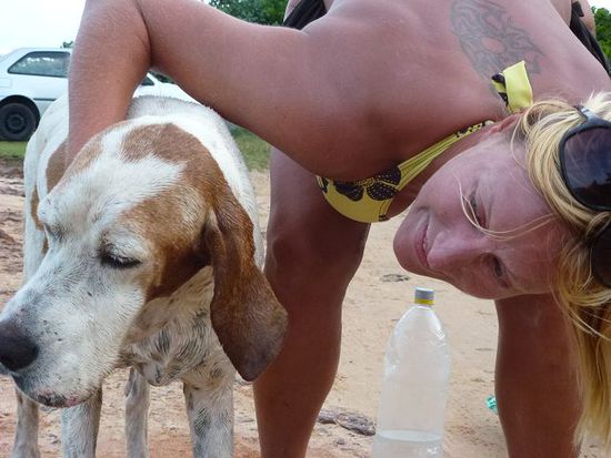 pippa (hat was von pluto oder) ist nach 3 stunden rio madre mitschwimmen kaputt, anke wirkt als hundefluesterin.