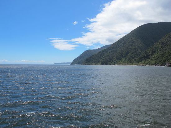 ... out of the Milford Sound and out on the Tasman Sea...