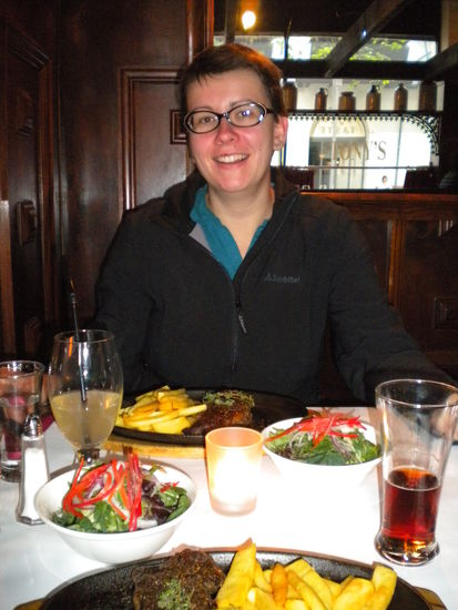 Save the best for last... Angus beef steak with fresh fries, salad and ginger beer for Ela and a dark beer from the tap for me )
Nothing else to say...