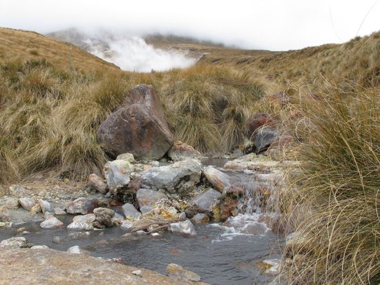 Hot sulfur springs. The water was dark grey...