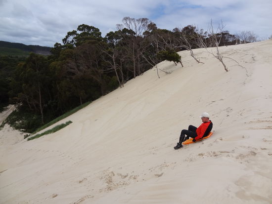 man kann auch ganz gut ohne Schnee rodeln- koennt ihr das auch?