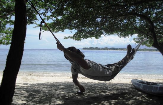 Und das ist ein fauler Urlauber nach dem Frühstück