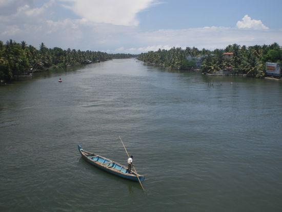 Backwaters in Kerala. Wir wohnen "links"