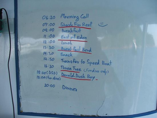 Tagesplan auf dem Tauchboot