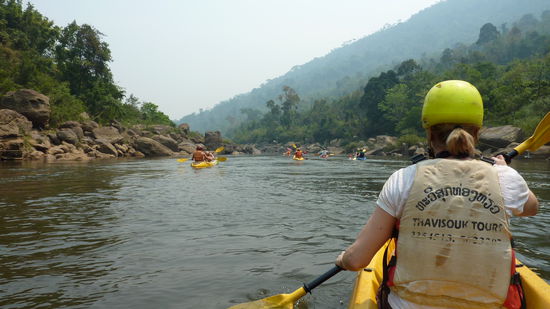 Mit dem Kajak auf dem Weg nach Vientiane