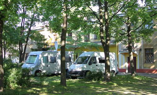 Unser Stellplatz am Kulturhaus in Sankt Petersburg