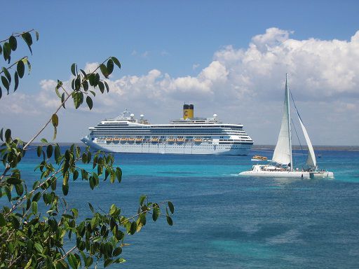 Ausblick von der Insel auf unser Schiff