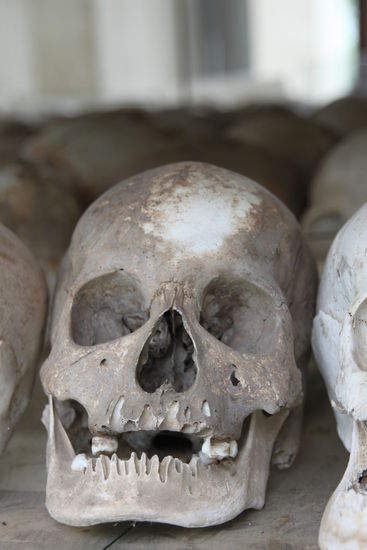 einer der rund 8000 Totenköpfe in der Stupa