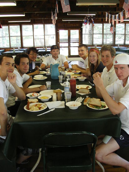 Die Kitchen-crew: von links nach rechts: Andre (Russland ... hab ich von dem schon erzaehlt? ... super komischer Typ!), Kyle (England), Sophie, Andrew (England), Velan, Megan, Paul (Frankreich), Chris (England)