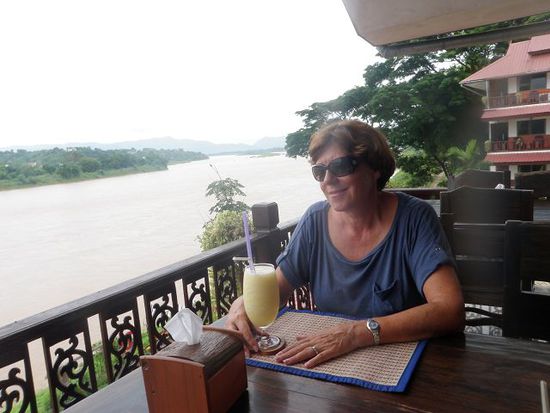 Unser Hotel in Chiang Khong, direkt am Mekong und unser letzter Aufenthaltsort in Thailand. Laos liegt am anderen Ufer des Mekong.