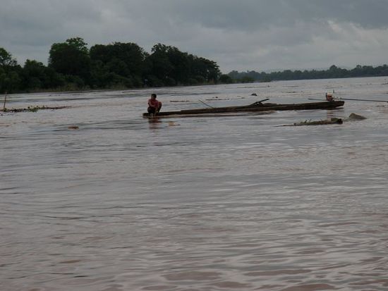Im Mekong schwimmen in der Regenzeit Tonnen von Treibholz, das zur Holzkohlegewinnung gesammelt wird.