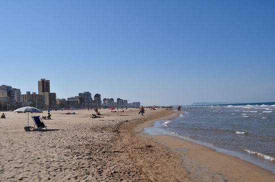 Blick auf den recht breiten und weiten Strand