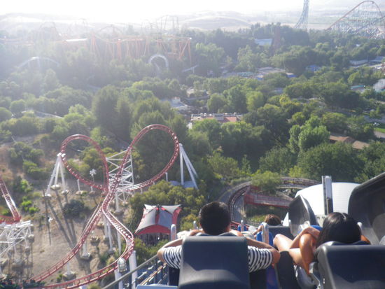 nice view from x2 @ six flag magic mountain and literally one second before we got dropped backward into hell