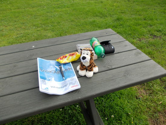 Mein Abendessen an diesem Tag. Und das Urlaubstagebuch wartet auf seinen ersten Eintrag.