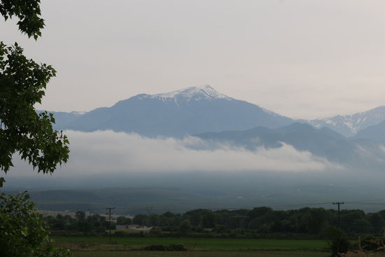 Ausblick auf den Berg Olymp während der Rückfahrt