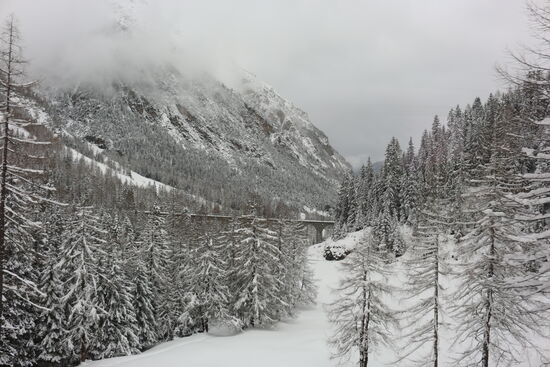 Wir fahren im Schnee wieder bergab