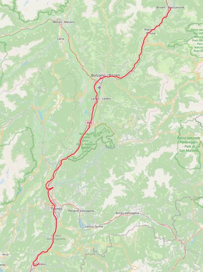 Etwa 140 Kilometer bin ich an diesem Tag gefahren, allerdings ohne Steigungen und mit ordentlich Rückenwind (Quelle: Openstreetmap)